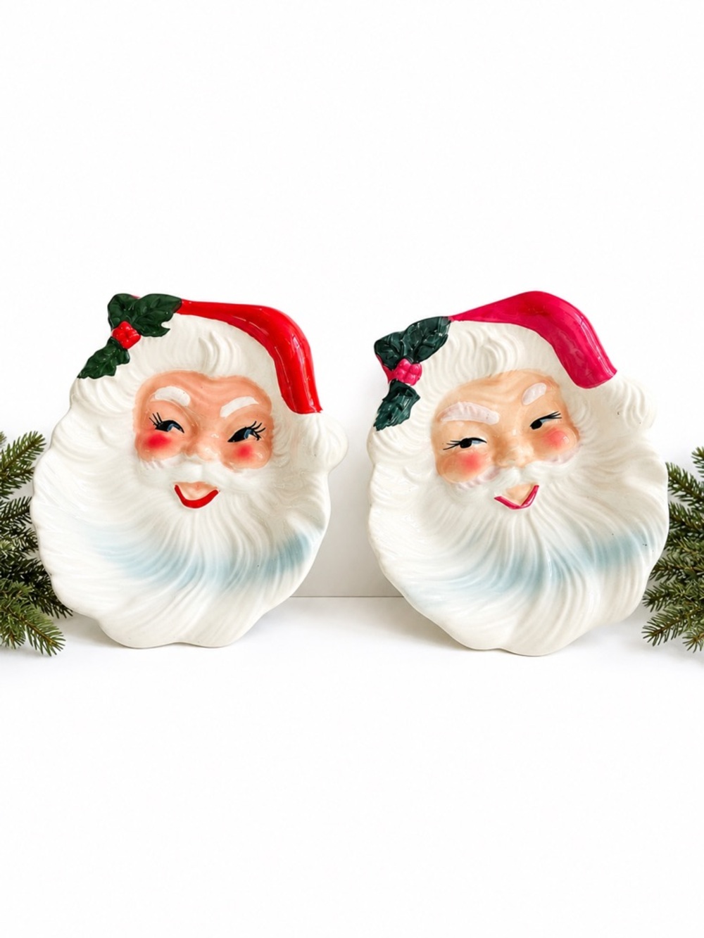 Nostalgic Vintage Santa Ceramic Wall Decor / Spoon Rests Set of 2